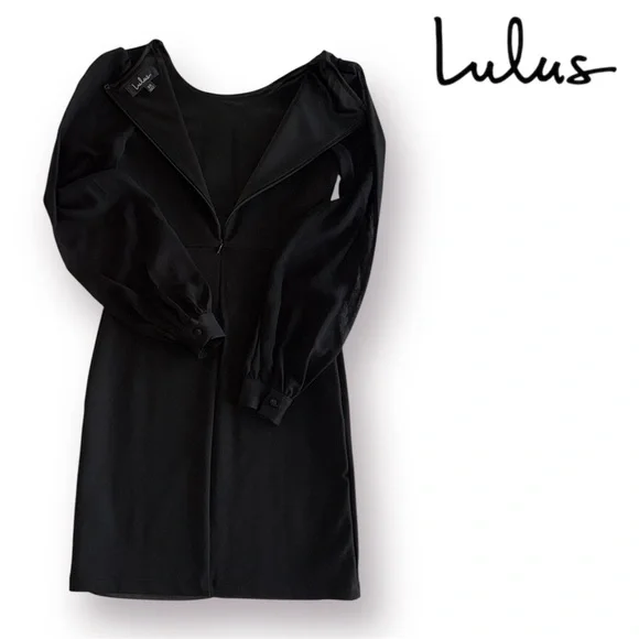 Lulu’s Long Sheer Sleeves Black Dress - Picture 6 of 9